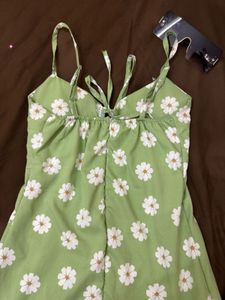 Daisy Print Green Dress
