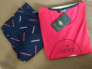 Dzzo Casual Wear Night Suit For Women(Red,Blue)