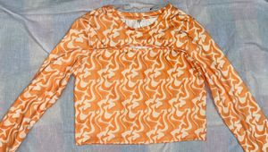Orange Swirl Long Sleeve Crop Top