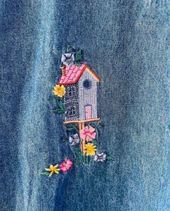 Flower Embroidered Denim Shirt (Vintage)