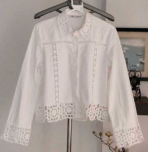 Zara Lace Trim White Shirt