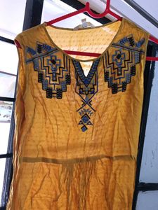 Yellow Sleeveless Embroidered Top