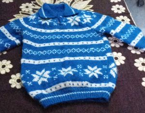 Hand-Knitted Blue and White Sweater