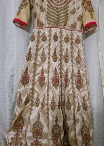Beige Pink Ethnic Gown Set Leggings Dupatta