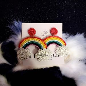 Rainbow Cloud Beaded Statement Earrings