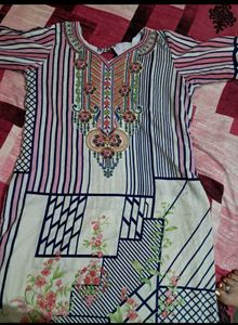 Striped &amp; Floral Print Kurti