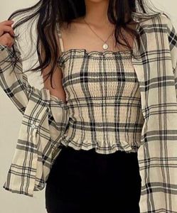 Plaid Cami Top & Shirt Set