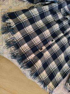 Distressed Plaid Blue Checked Shirt