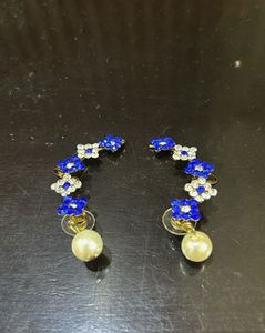 Blue Floral Pearl Drop Earrings