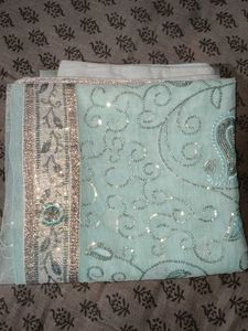 Light Sky Blue Color Net Saree