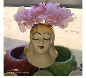 3 Piece Girl Face Ceremic Planter
