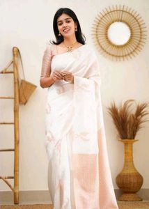 Elegant White & peach Saree