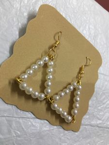 Pearl Bead Triangle Earrings
