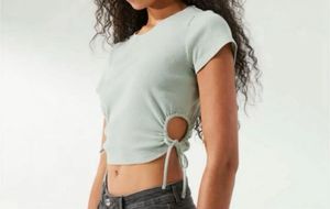 H&amp;M White Ribbed Drawstring Top