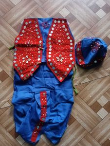 Blue & Red Jacket Dhoti Cap Set