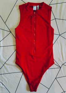 Red Sleeveless Zip Swimsuits
