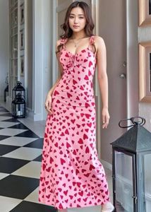 Pink Heart Print Midi Dress