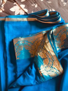 Elegant Blue Saree with Gold Border