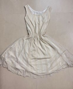 White & Gold Sleeveless Fit and Flare Dress
