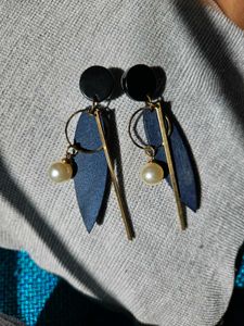 Blue Long Golden Earrings