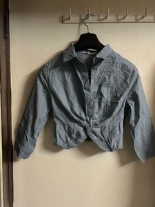 Blue Knotted Crop Top