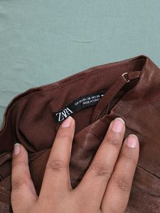 ZARA Brown Satin Corset Top