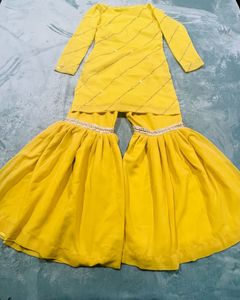 Yellow Embroidered Kurti With Sharara