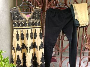 Embroidred Flared Anarkali Churidar Dupata Set🖤💛