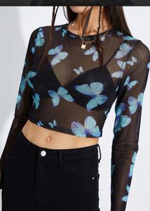 Butterfly Top With Long Sleeve Crop Top