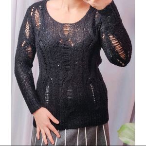 Jennifer Lopez Black Knitted Top with Sequins
