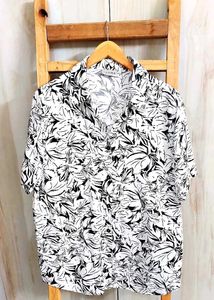 White Printed Cotton Shirt Size-40-42