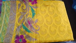 Jute Cotton Yellow Saree