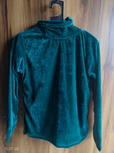 Teal Green Velvet Turtleneck Top