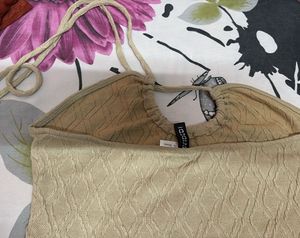 Tie Up Halter Neck Beige Bodycon Dress