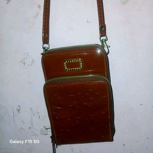 Brown Heart Embossed Crossbody Bag