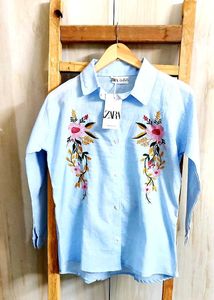 Sky Blue Cotton Shirt Size-36-38