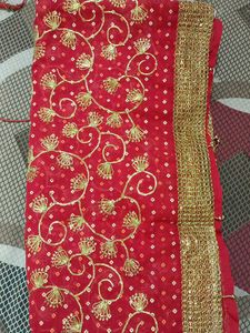 Red Embroidered dupatta for puja and shadi
