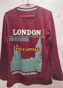 Maroon London City Graphic Full Sleeve T-Shirt