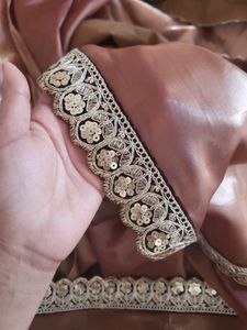Customised Glossy Organza Saree Copper Colored
