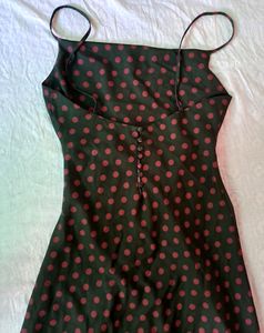 Zara Olive Green Polkadot Slit Dress