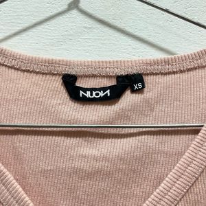 Nuon Westside Pink Ribbed Long Sleeve Top