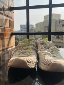 White &amp; Neon Green Sneakers