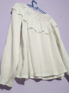 White Ruffle Long Sleeve Top