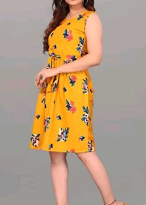 Yellow knee Length Dress Floral Print