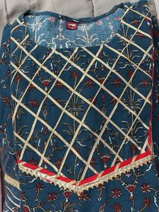 Teal & Red Printed Anarkali Suit