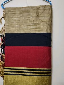 Golden Red Cotton Saree