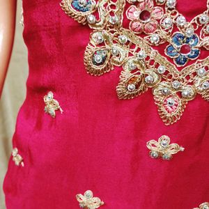 Elegant Pink Embroidered Kurta plazzo Set