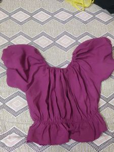 Purple Puff Sleeve Crop Top