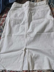 M&amp;S UK 14 White Denim Midi Skirt