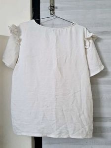 ZARA - White Ruffle Sleeve Top